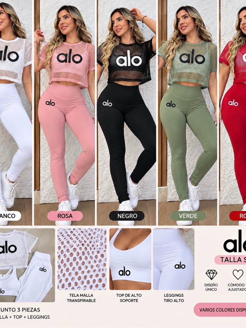 Alo High-Waist Leggings & Mesh Crop Top Set - Black